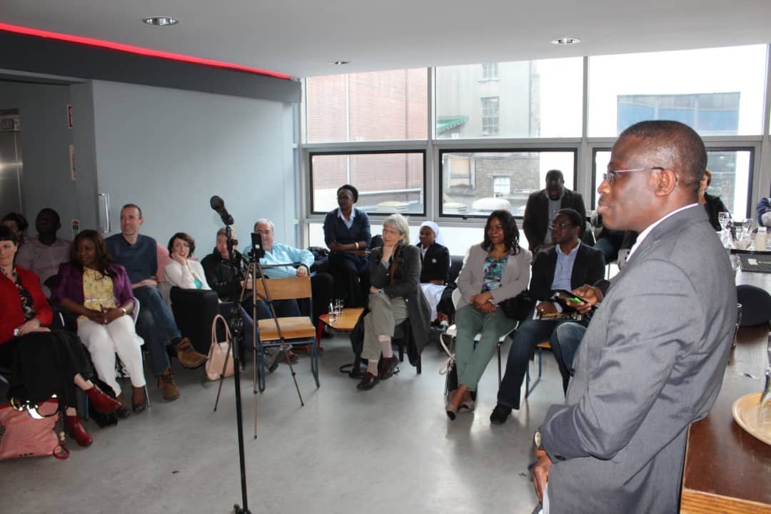 Camera and microphone set up on stands, ready to capture Dr Bisi Adigun in conversation